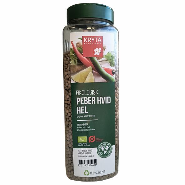 Ekologisk Vitpeppar hel 550gr. burk
