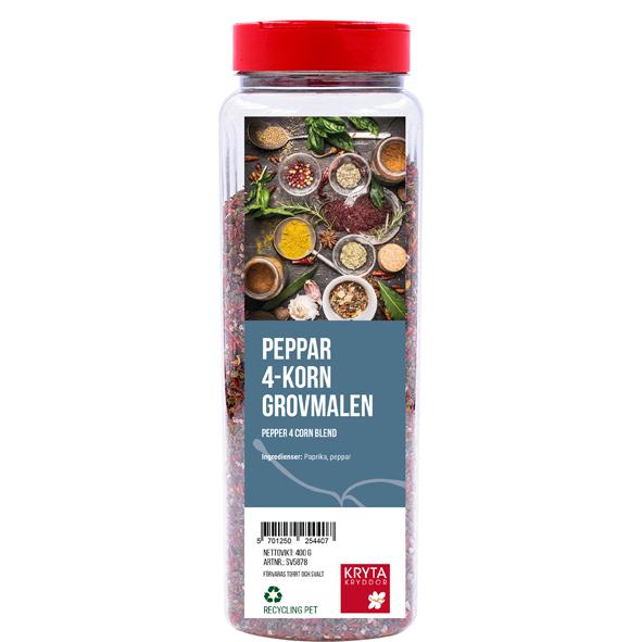 Peppar 4-korn grovmalen 400gr. burk