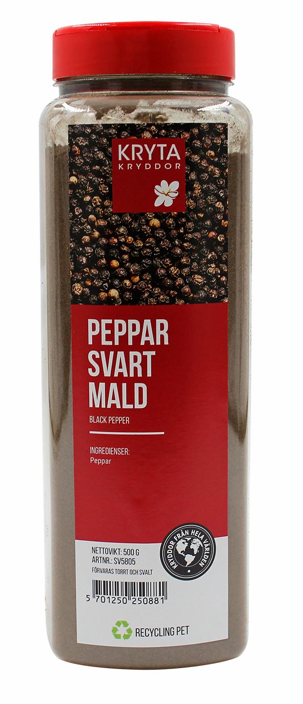 Svartpeppar malen 500gr. burk