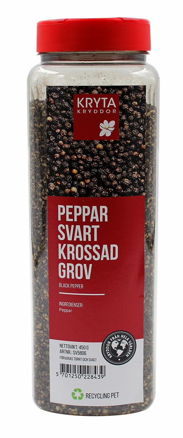 Svartpeppar krossad grov 450gr. burk