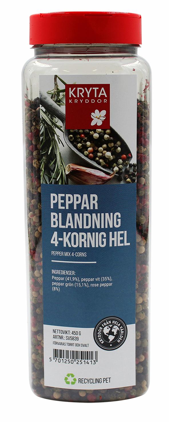 Peppar 4-kornig hela 450gr. burk